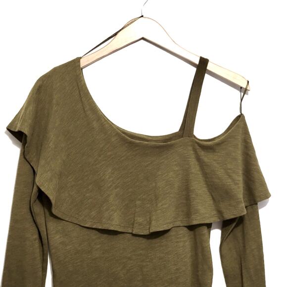 Anthropologie Postmark Off the Shoulder Ruffle Long Sleeve Green Top Boho Chic S - Picture 10 of 16